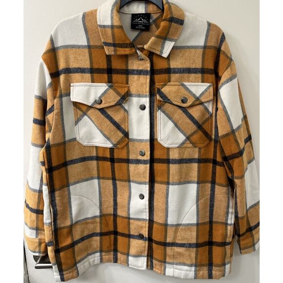 HFX Flannel Shirt Womens SMALL Long Sleeves Heavyweight Snaps orange white EUC - Picture 6 of 6